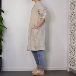 Kort skjortklänning i linne BEIGE
