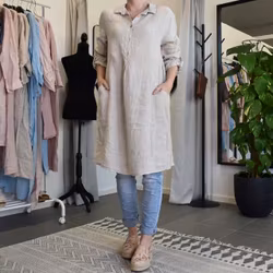 Kort skjortklänning i linne BEIGE