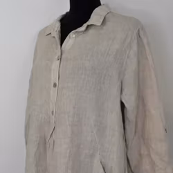 Kort skjortklänning i linne BEIGE