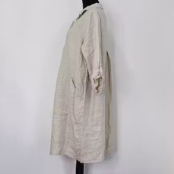 Kort skjortklänning i linne BEIGE
