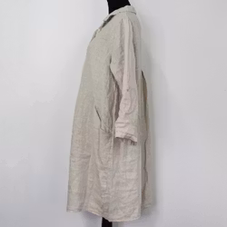 Kort skjortklänning i linne BEIGE