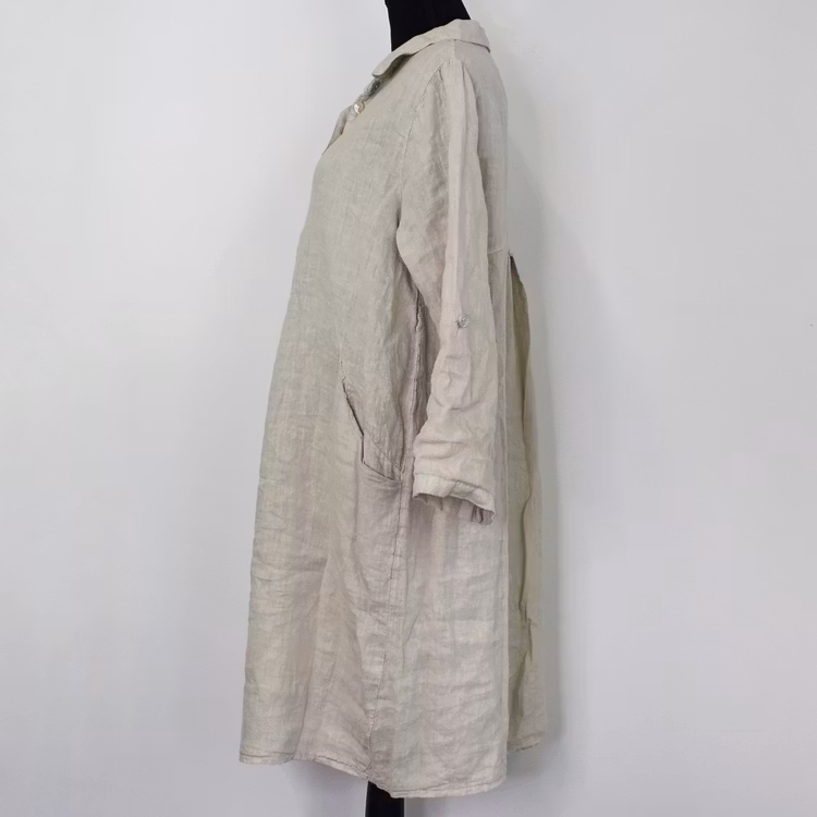 Kort skjortklänning i linne BEIGE