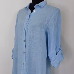 Lång skjortklänning i linne HIMMELBLÅ