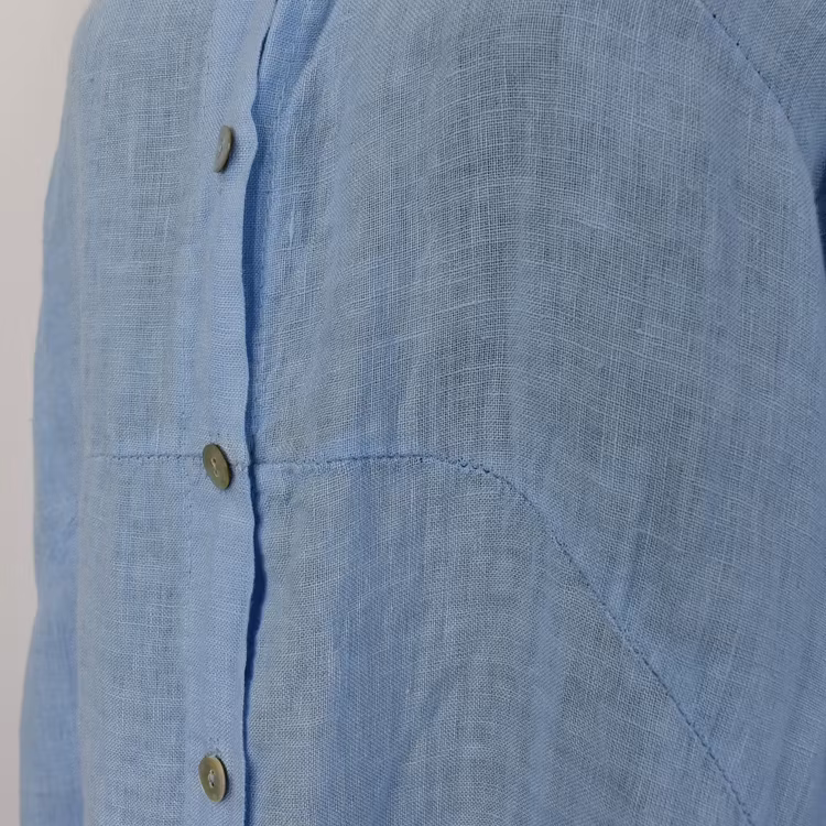 Lång skjortklänning i linne HIMMELBLÅ