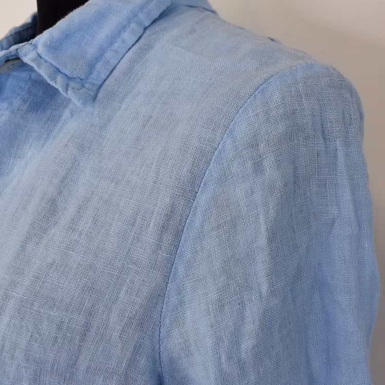 Lång skjortklänning i linne HIMMELBLÅ