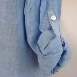 Lång skjortklänning i linne HIMMELBLÅ