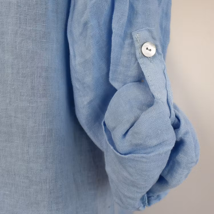 Lång skjortklänning i linne HIMMELBLÅ