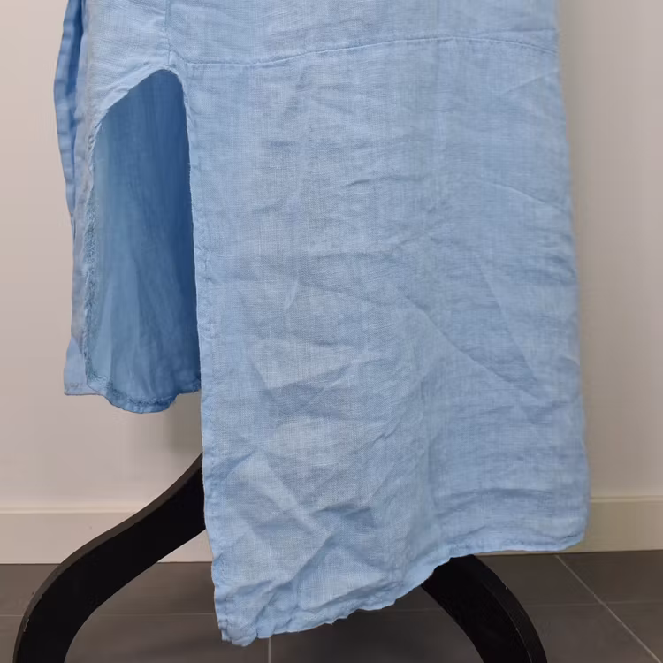 Lång skjortklänning i linne HIMMELBLÅ