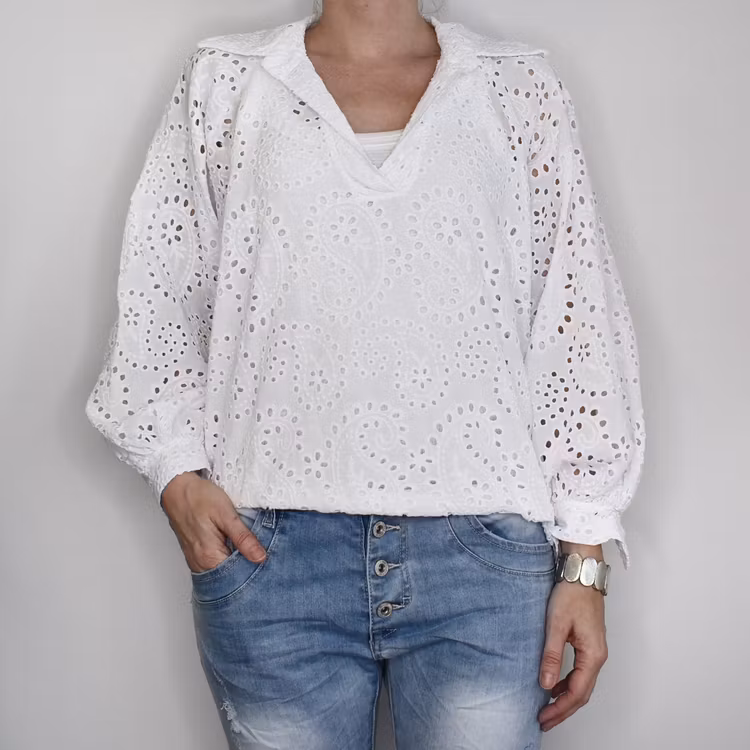 Blus med broderier VIT