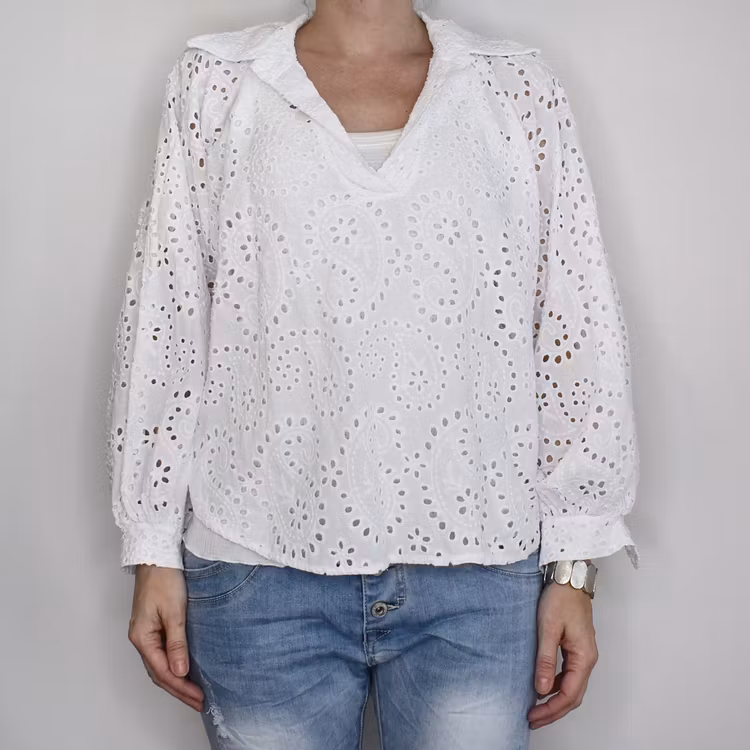 Blus med broderier VIT