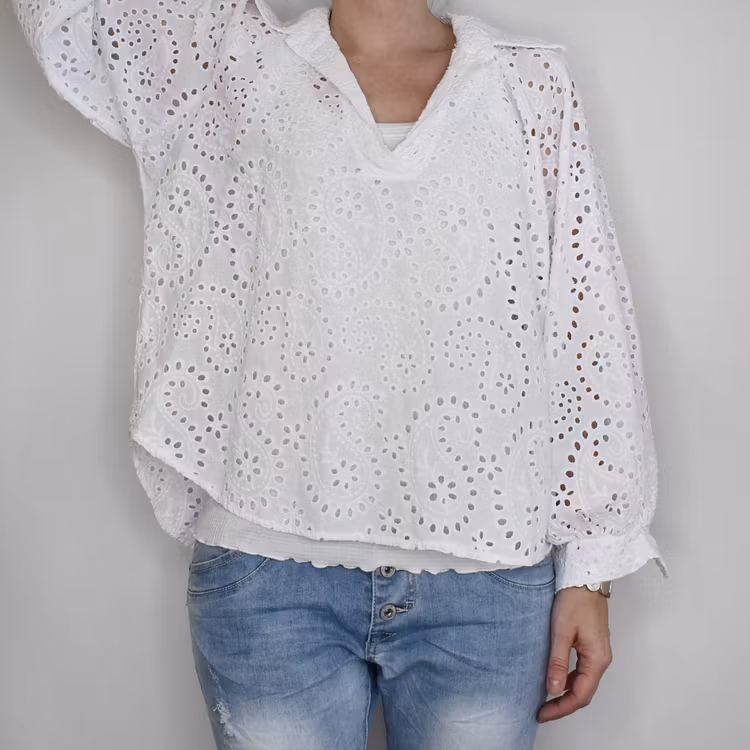 Blus med broderier VIT