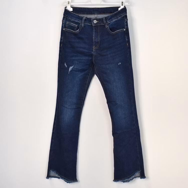 Jeans Shortcut med fransar SLITEN MÖRK BLÅ - 3D Denim
