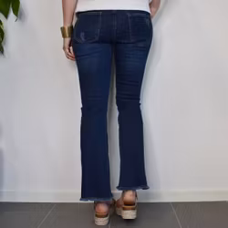 Jeans Shortcut med fransar SLITEN MÖRK BLÅ - 3D Denim