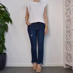 Jeans Shortcut med fransar SLITEN MÖRK BLÅ - 3D Denim