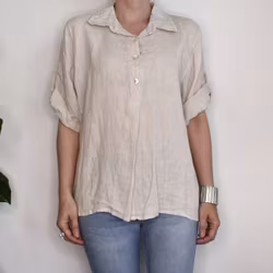 Linneskjorta med knappar BEIGE