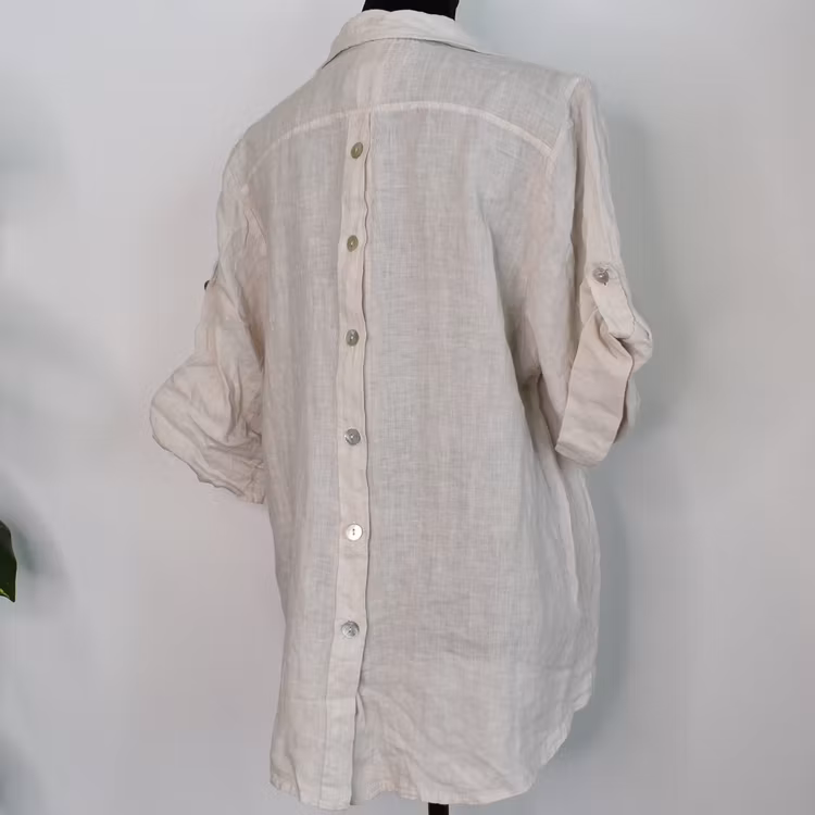Linneskjorta med knappar BEIGE