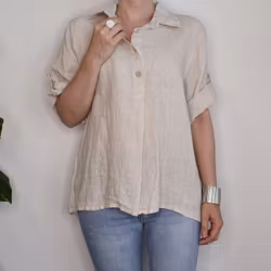Linneskjorta med knappar BEIGE