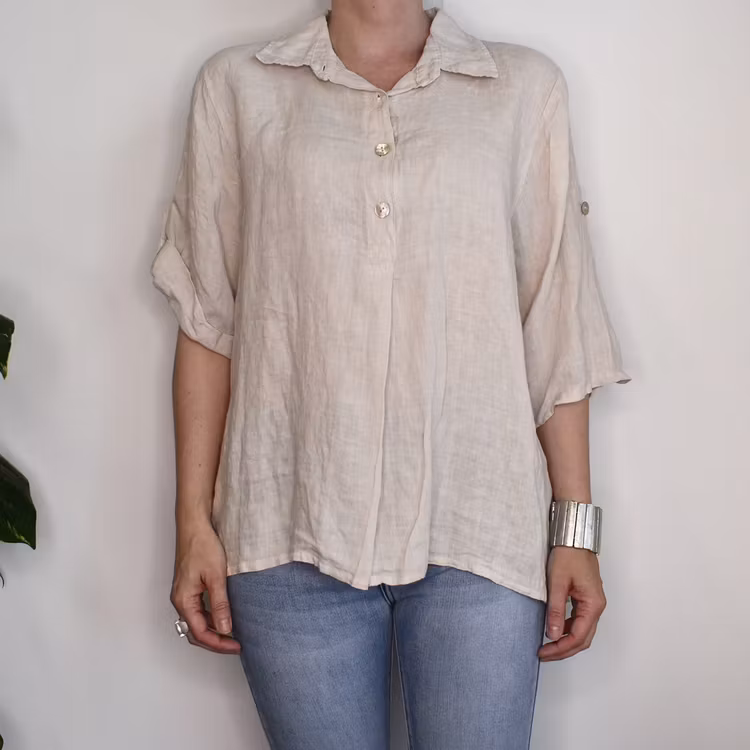 Linneskjorta med knappar BEIGE