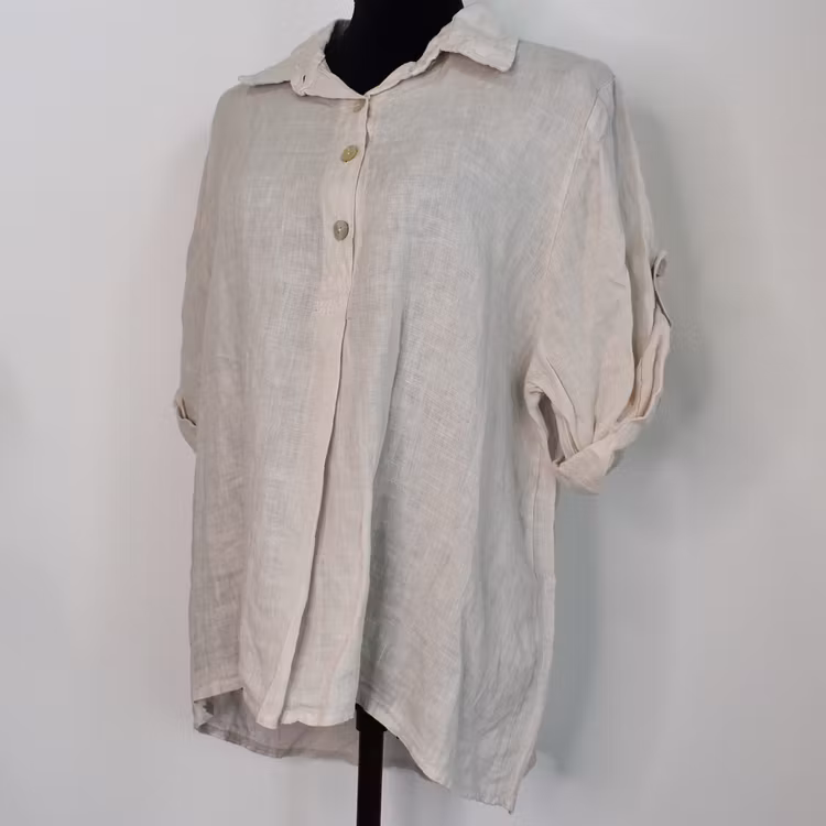 Linneskjorta med knappar BEIGE