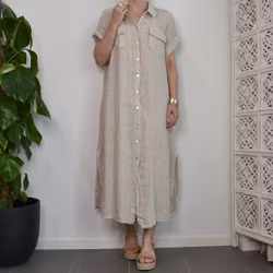 Skjortklänning i linne BEIGE
