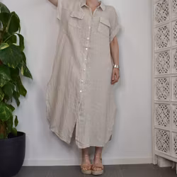 Skjortklänning i linne BEIGE