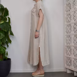 Skjortklänning i linne BEIGE