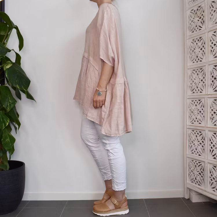 Linnetunika med volang LJUSROSA