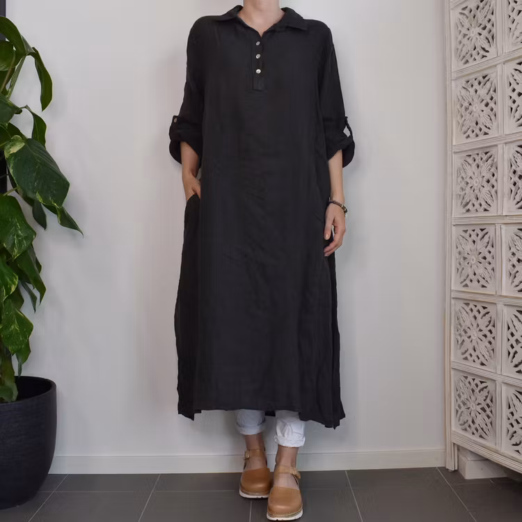 Skjortklänning med fickor ANTRACIT
