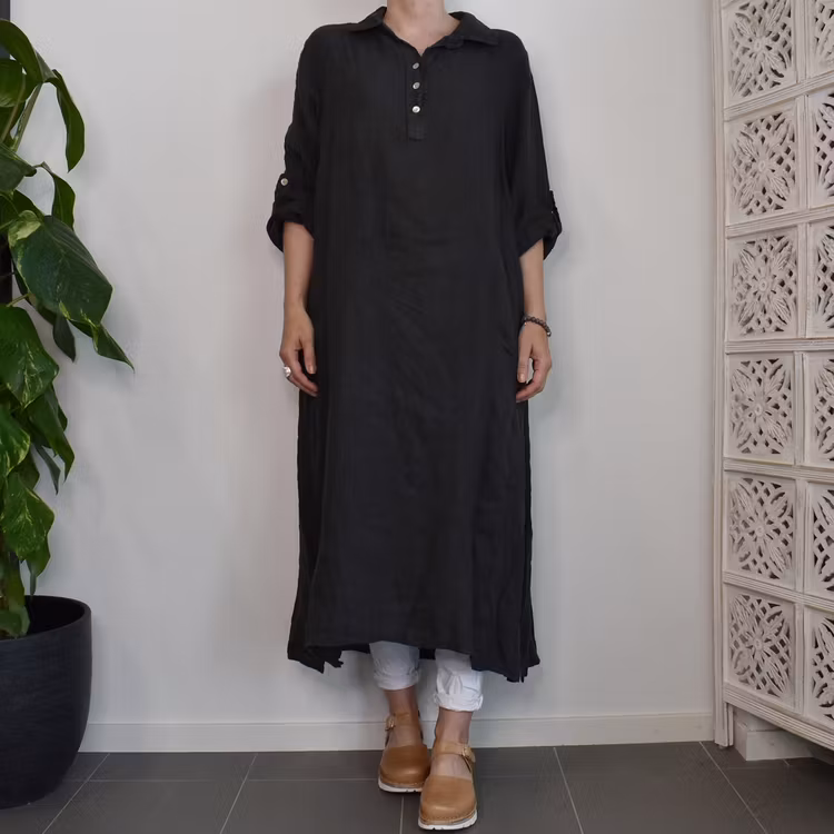 Skjortklänning med fickor ANTRACIT