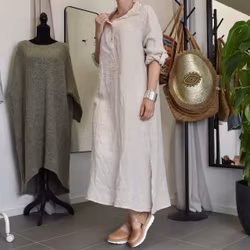 Skjortklänning med fickor BEIGE