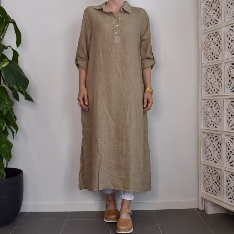 Skjortklänning med fickor TAUPE