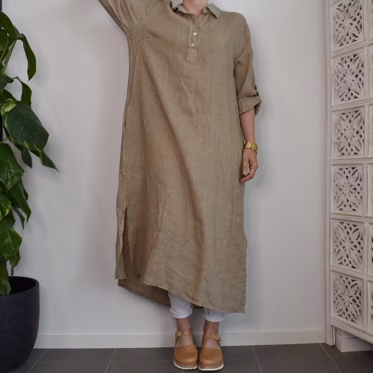 Skjortklänning med fickor TAUPE