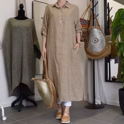 Skjortklänning med fickor TAUPE