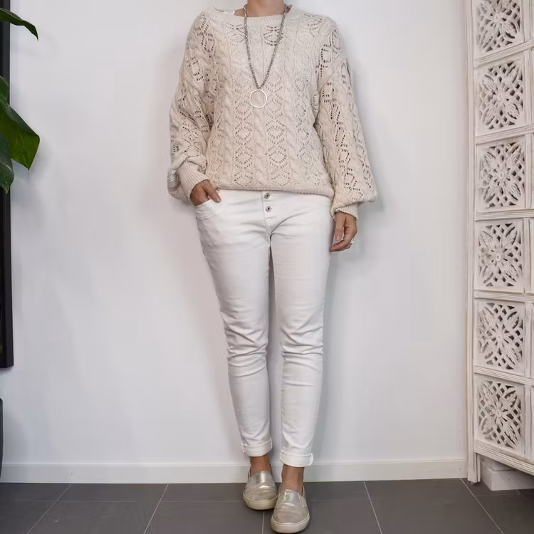 Stickad tröja Mönstrad BEIGE