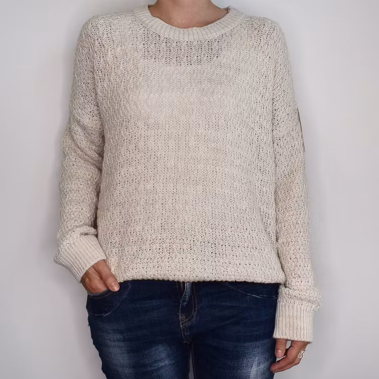 Mönsterstickad tröja BEIGE