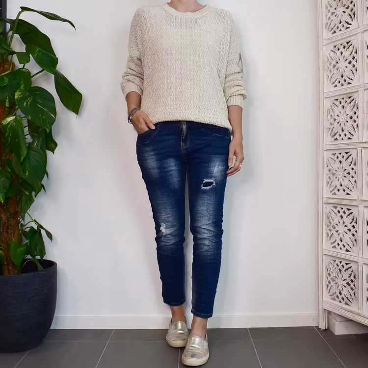 Mönsterstickad tröja BEIGE