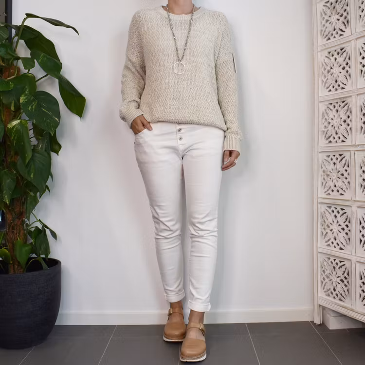 Mönsterstickad tröja BEIGE