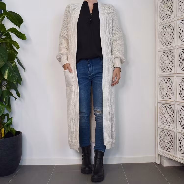 Lång Stickad Kofta Over Sized BEIGE