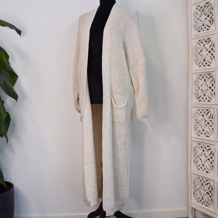 Lång Stickad Kofta Over Sized BEIGE