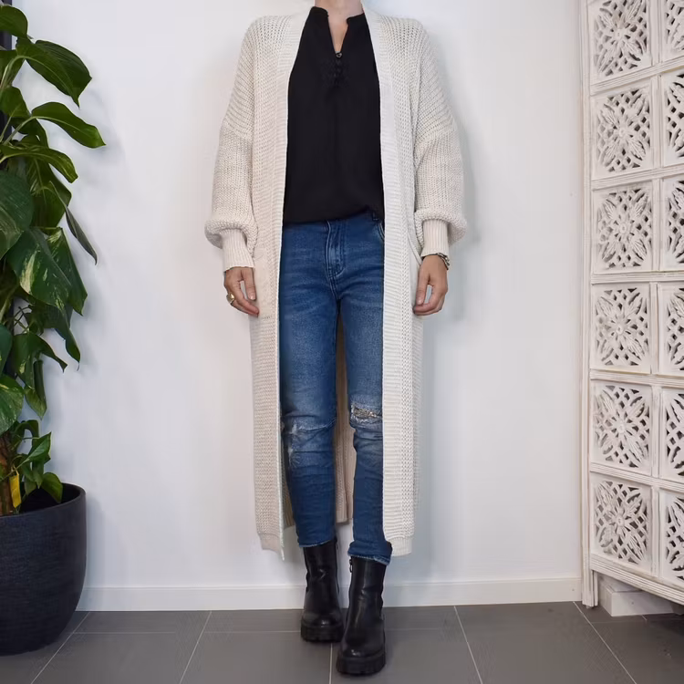 Lång Stickad Kofta Over Sized BEIGE