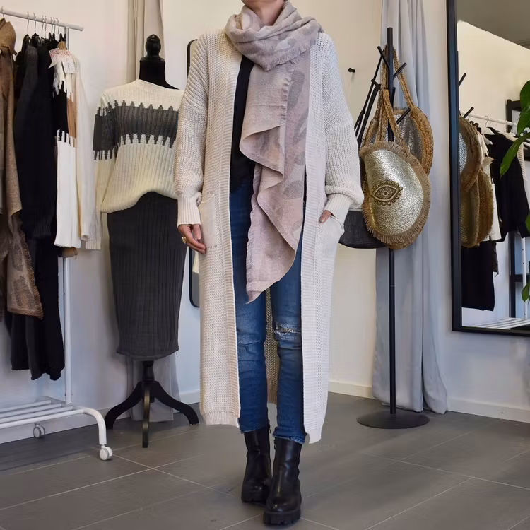 Lång Stickad Kofta Over Sized BEIGE