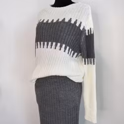 Set Stickad Tröja & Kjol GRÅ