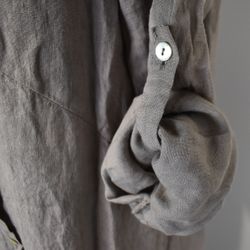 Lång skjortklänning i linne TAUPE