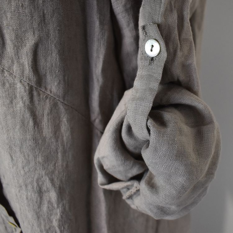 Lång skjortklänning i linne TAUPE