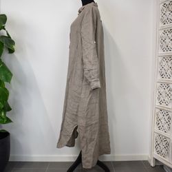 Lång skjortklänning i linne TAUPE