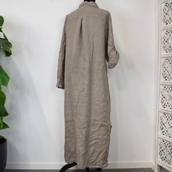 Lång skjortklänning i linne TAUPE
