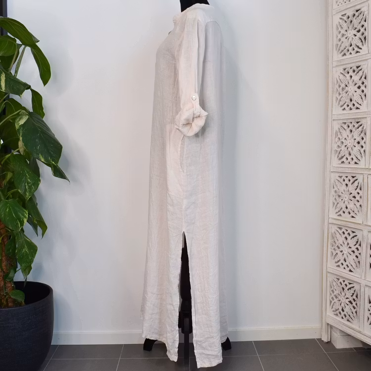 Lång linneklänning med fickor NUDE