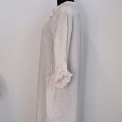 Lång linneklänning med fickor NUDE