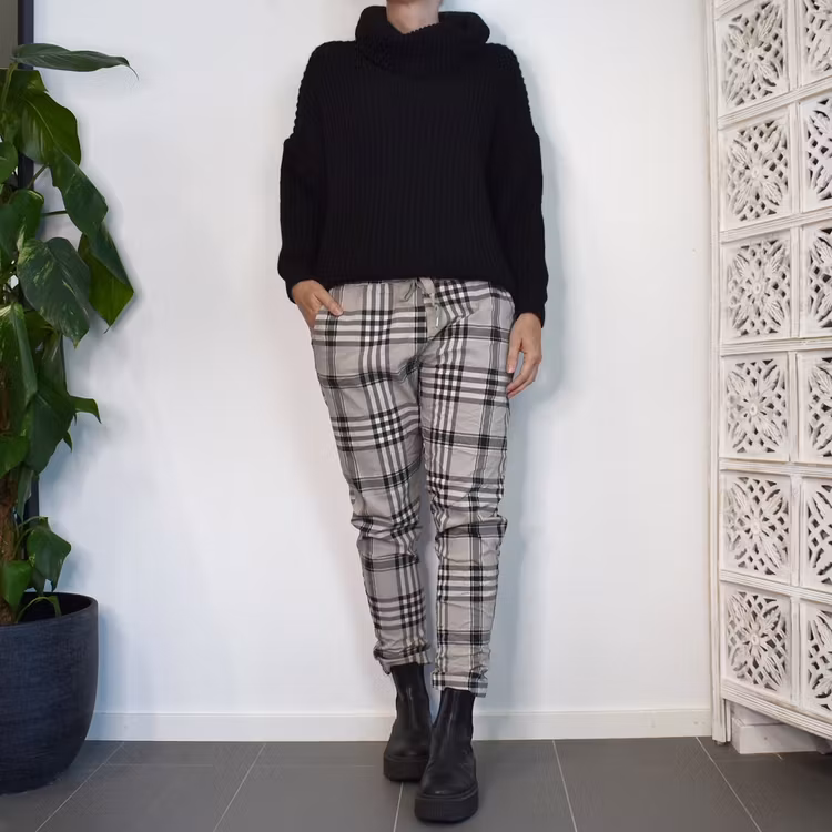 Stretchig Byxa Storrutig BEIGE - Stajl Agenturer