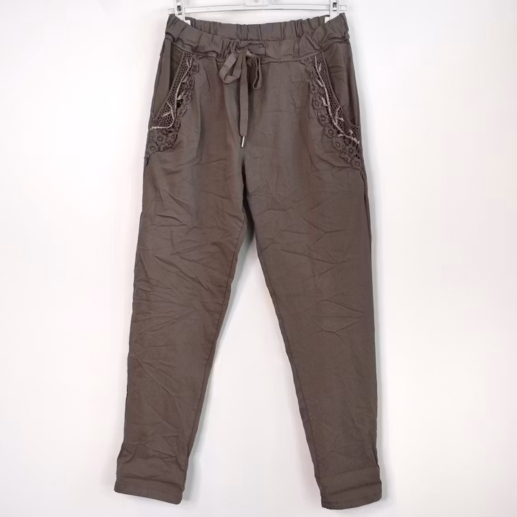 Stretchig Byxa med Spets TAUPE